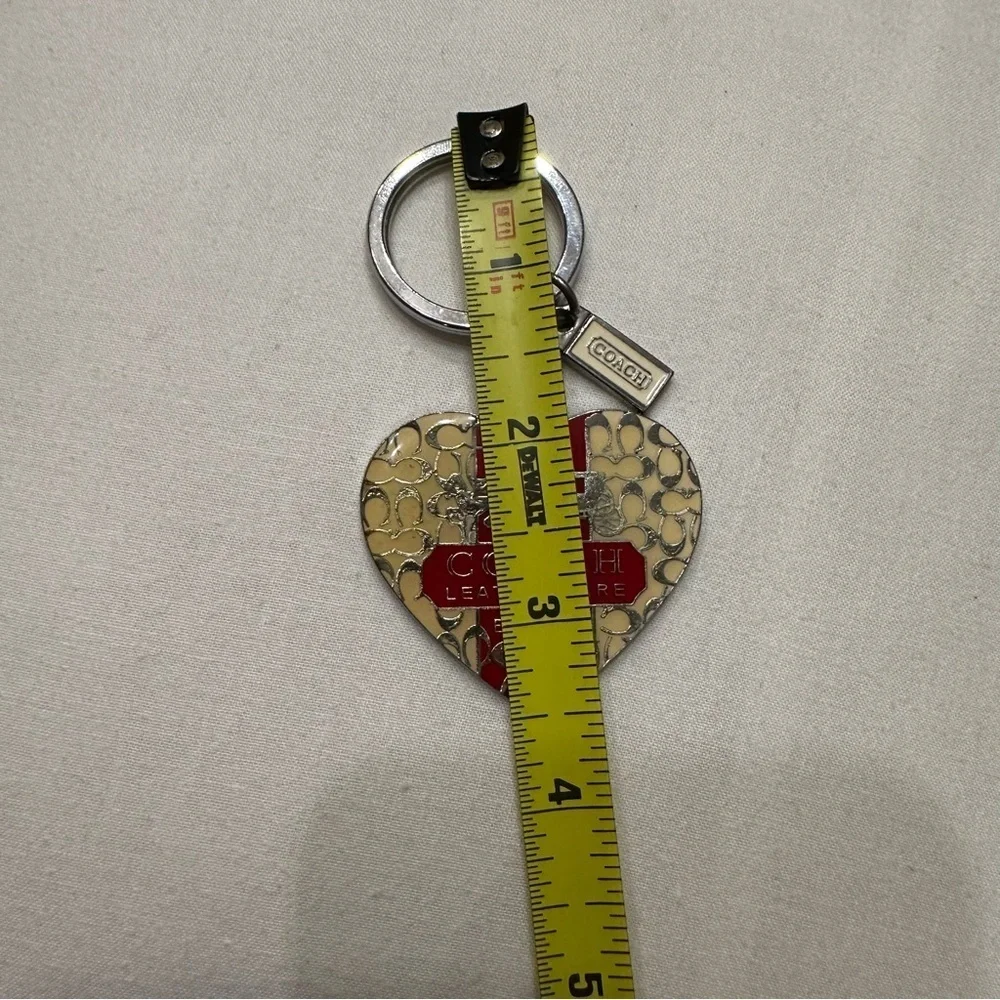 Coach Heart Keychain Charm Key Ring Red Gold Leatherware Bag Charm